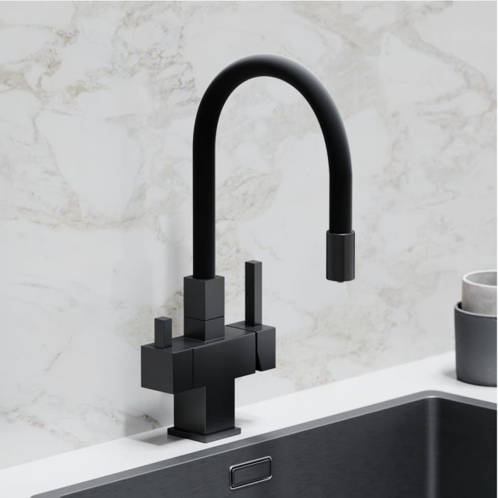 Смеситель для кухни Sancos Arno с гибким изливом, цвет матовый черный/черный, SC4005MB