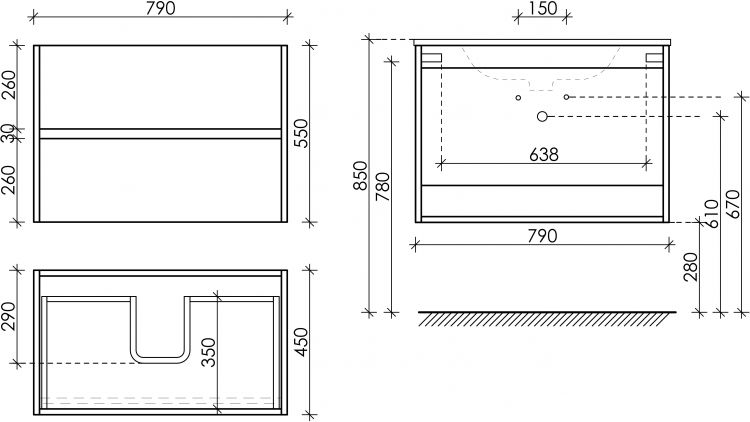 Тумба подвесная SANCOS под раковину Urban, дуб чарльстон 790х450х550, UR80ECH
