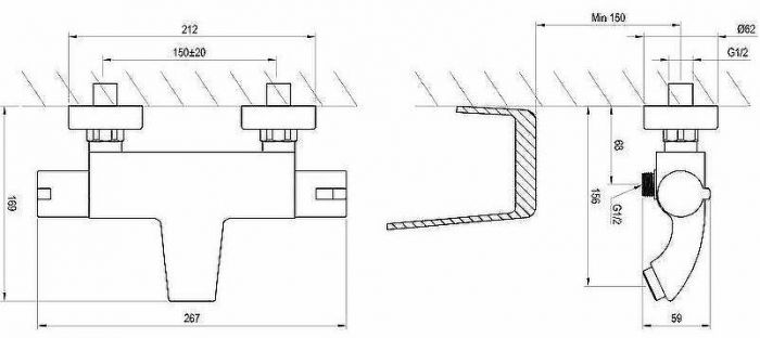 Смеситель для ванны Ravak Termo TE 082.00/150 X070046 с термостатом Хром