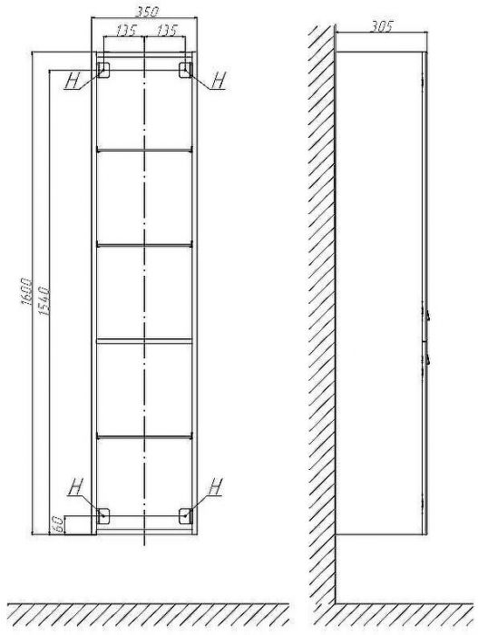 Шкаф пенал Velvex Estea 35 pp.EST.35 подвесной Белый матовый