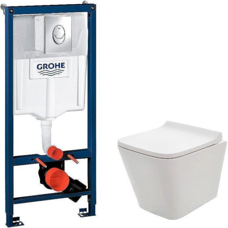 Комплект унитаза AQUAme AQM2004 с инсталляцией Grohe Rapid SL 38721001 с сиденьем Микролифт и клавишей смыва Хром