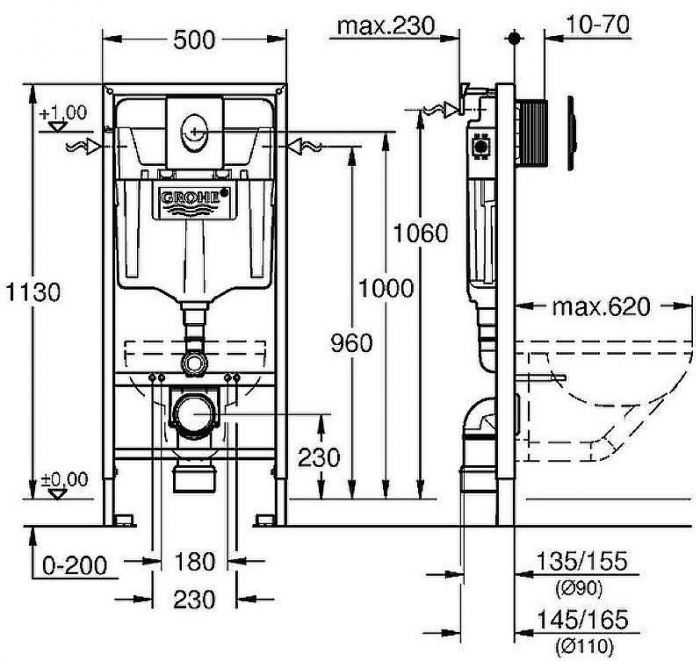Комплект унитаза AQUAme AQM2004 с инсталляцией Grohe Rapid SL 38721001 с сиденьем Микролифт и клавишей смыва Хром