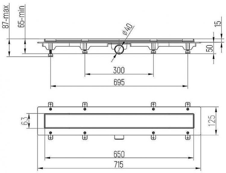 Душевой лоток Paini Line 650 CH650LC с Черной матовой решеткой Душевой лоток Paini Line 650 CH650LC с Черной матовой решеткой