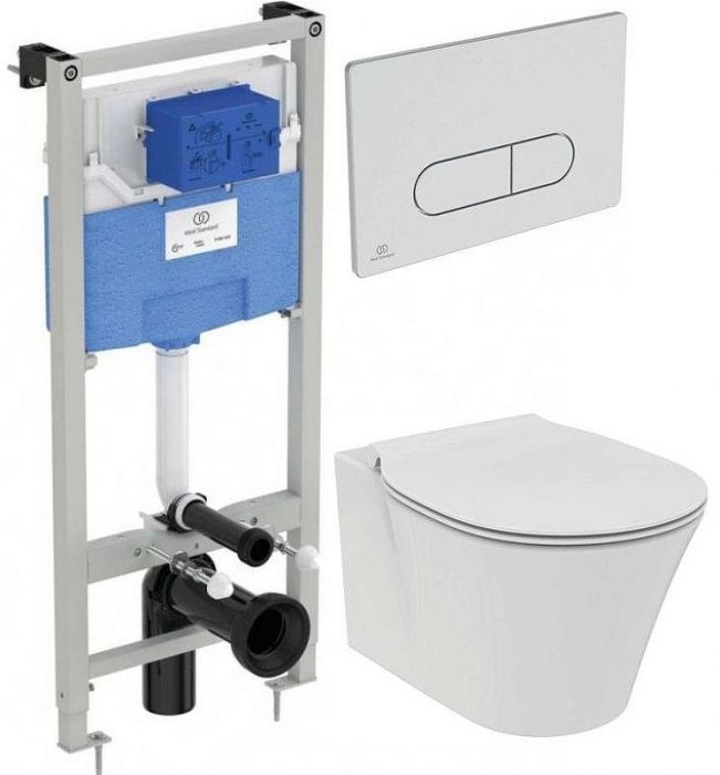 Комплект унитаза с инсталляцией Ideal Standard Connect Air P212101 с сиденьем Микролифт и клавишей смыва Хром