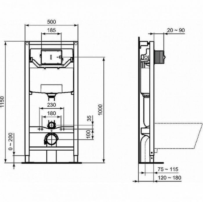Комплект унитаза с инсталляцией Ideal Standard Connect Air P212101 с сиденьем Микролифт и клавишей смыва Хром