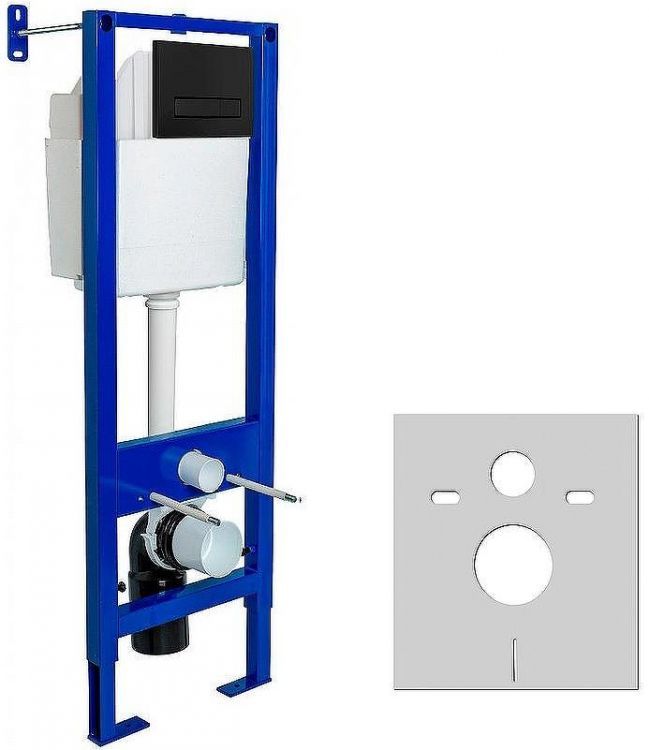 Комплект унитаза BelBagno Uno-Tor BB5177CH-TOR/SC с инсталляцией Berges Atom 410 040340 с сиденьем Микролифт и Черной матовой клавишей смыва