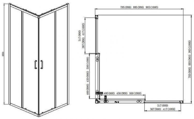 Душевой уголок Aquatek 80х80 AQ ARI KV 08020BL профиль Черный стекло прозрачное