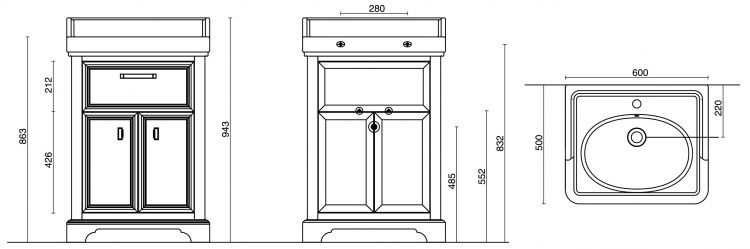 Тумба POMPEI под умывальник напольная 60 см,1 ящик, 2 дверцы белый