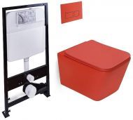 Комплект унитаза с инсталляцией SantiLine SL-5007MR+SL-01/MR цвет Красный матовый с сиденьем Микролифт и клавишей смыва цвет Красный матовый