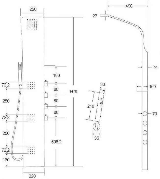 Душевая панель Ceruttispa Bella B CT9254 с гидромассажем Черная