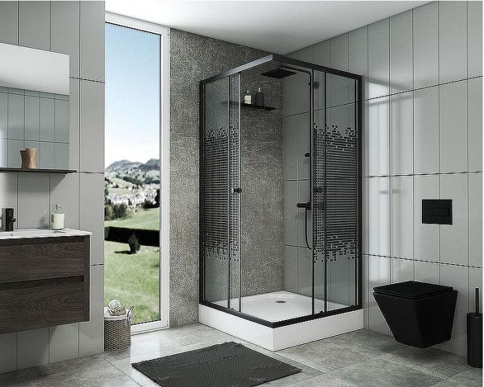 Душевой уголок Niagara Eco 100х100 NG-010-14Q Black профиль Черный стекло с рисунком