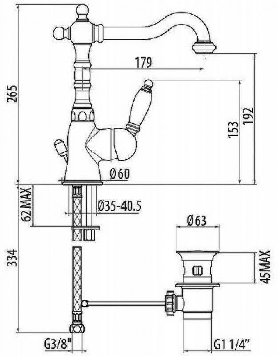 Смеситель для раковины Gattoni Orta 2741/27V0 OLD Бронза