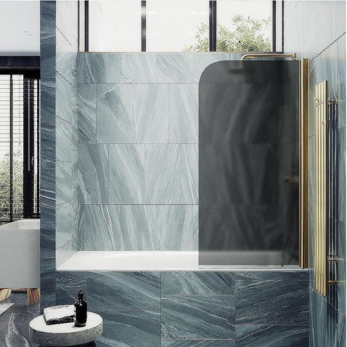 Шторка на ванну Maybah Glass MGV-614-3 600x1400 поворотная на монопетле Золото стекло графитовое матовое