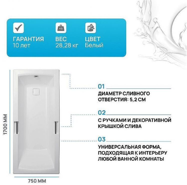 Акриловая ванна Triton Алекса 170x75 Щ0000049164 без гидромассажа