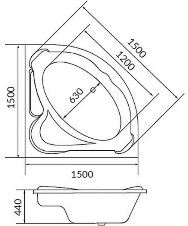 Акриловая ванна 1MarKa Ibiza 150x150 01иб1515 без гидромассажа