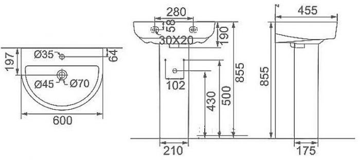 Раковина Creo Ceramique Rennes 60 RE3000+RE3010 цвет Белый глянцевый