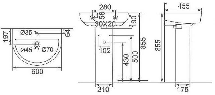 Раковина Creo Ceramique Rennes 60 RE3000+RE3010 цвет Белый глянцевый