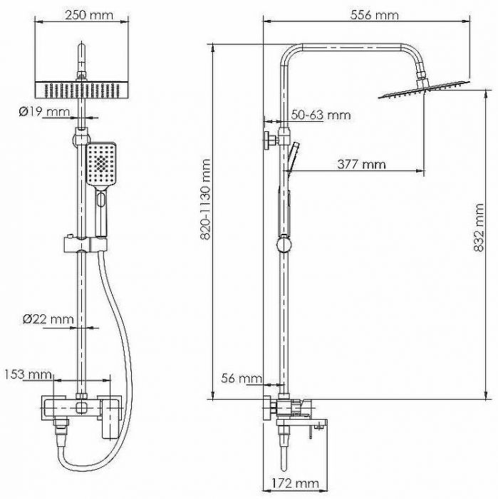 Душевая система WasserKRAFT A27701 Черная матовая