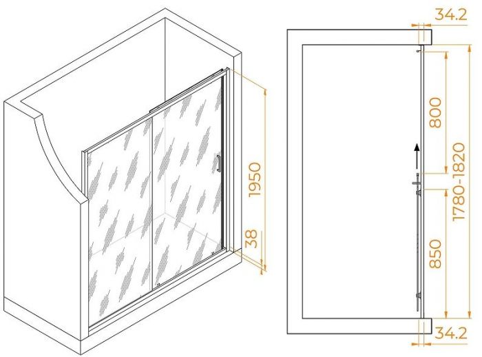 Душевая дверь RGW Passage PA-14 B 180 41081418-14 профиль Черный стекло прозрачное