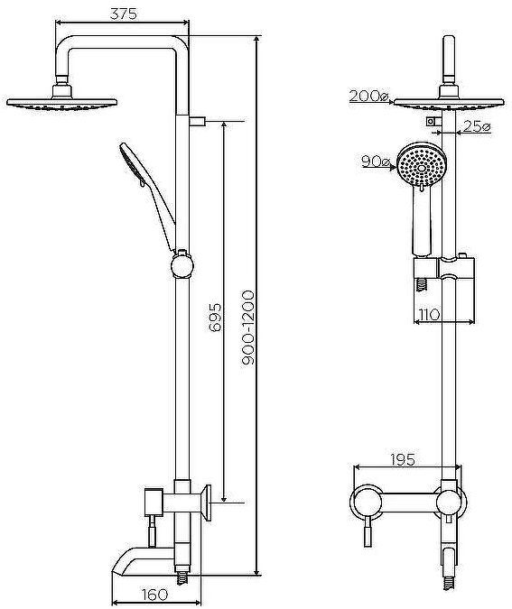 Душевая система Dorff Logic D0703000SS Нержавеющая сталь