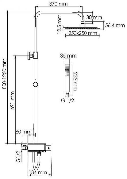 Душевая система WasserKRAFT A114.255.218.CB Thermo с термостатом Черная матовая