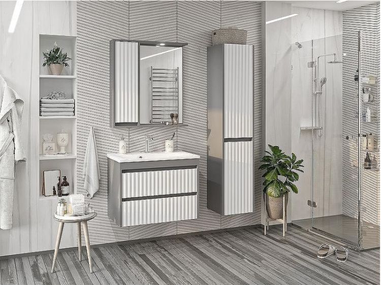 Зеркало со шкафом Brevita Balaton 75 L BAL-04075-01-01Л с подсветкой Белое матовое Серое матовое