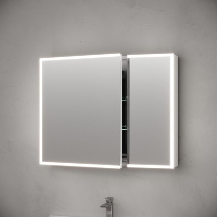 Зеркальный шкаф SANCOS для ванной комнаты из алюминия SANCOS Evoke 900x700х136 мм с LED подсветкой, SC8090