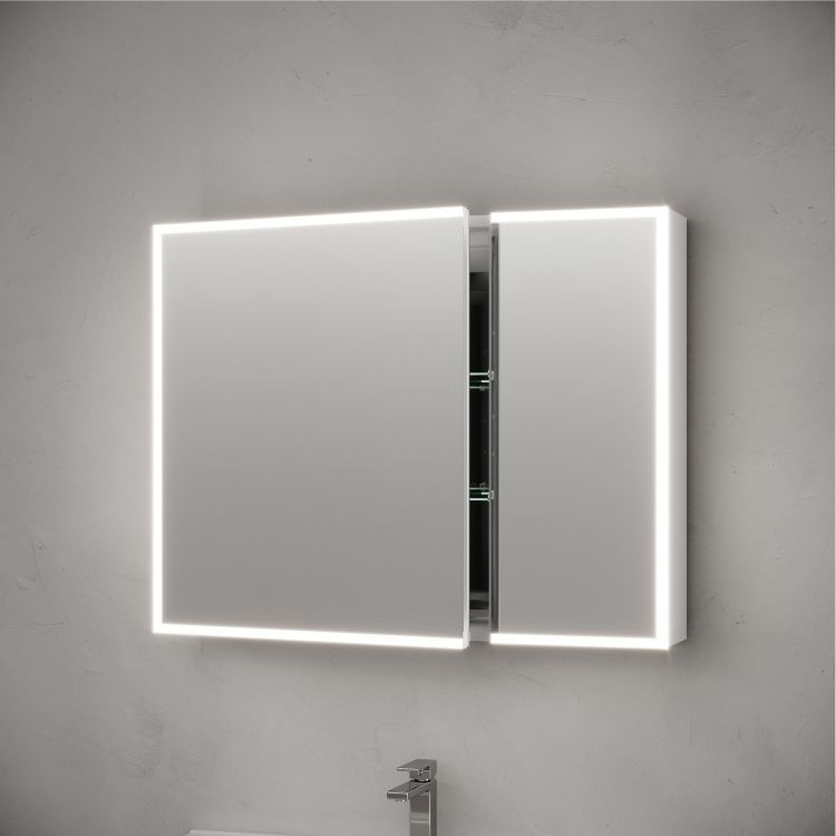 Зеркальный шкаф SANCOS для ванной комнаты из алюминия SANCOS Evoke 900x700х136 мм с LED подсветкой, SC8090