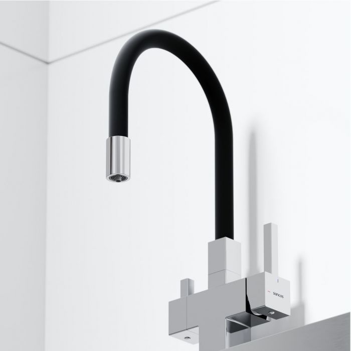 Смеситель для кухни Sancos Arno с гибким изливом, цвет хром/черный, SC4005CH