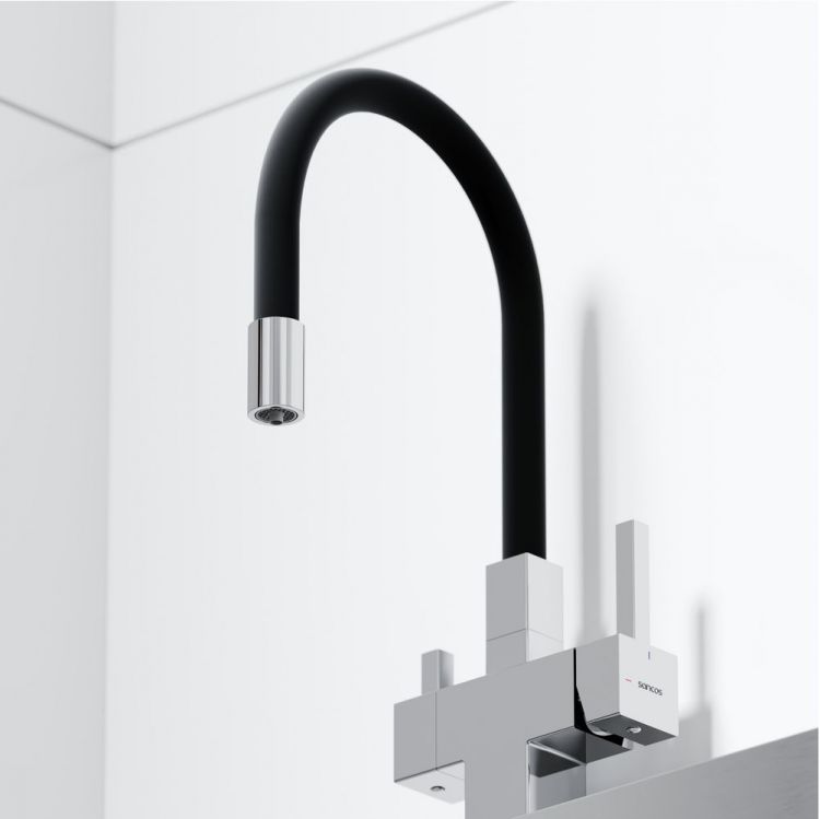 Смеситель для кухни Sancos Arno с гибким изливом, цвет хром/черный, SC4005CH