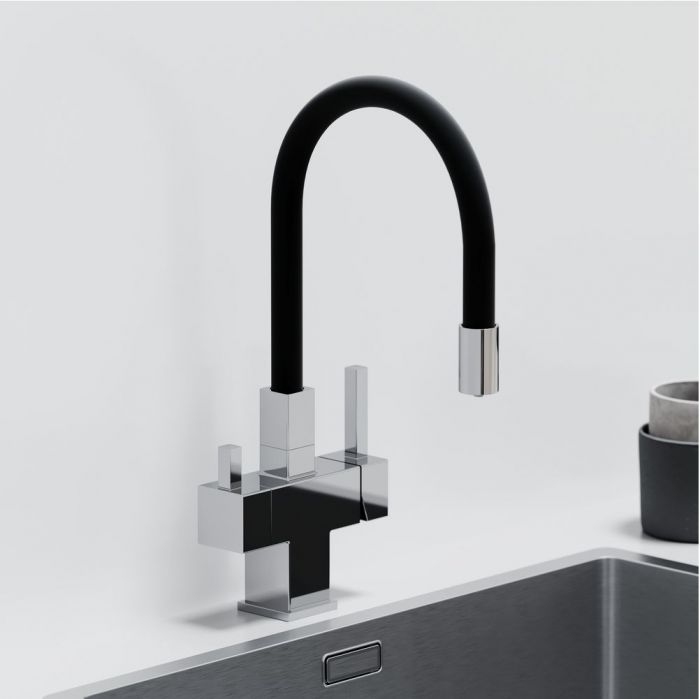 Смеситель для кухни Sancos Arno с гибким изливом, цвет хром/черный, SC4005CH