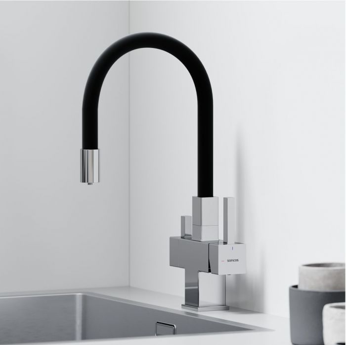 Смеситель для кухни Sancos Arno с гибким изливом, цвет хром/черный, SC4005CH
