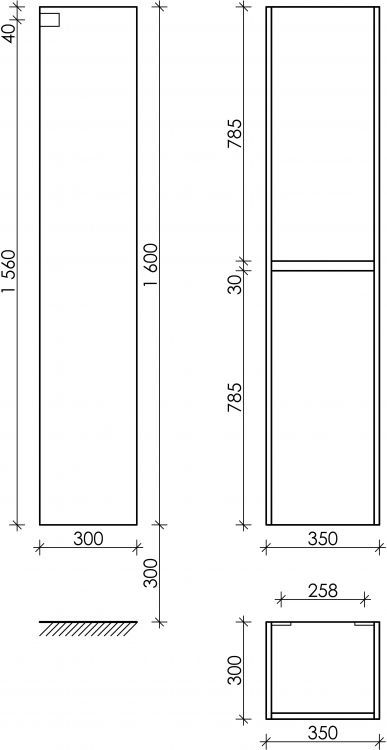 Шкаф-пенал SANCOS подвесной Libra, дуб галифакс натуральный 350х300х1600 мм, PLB35EG