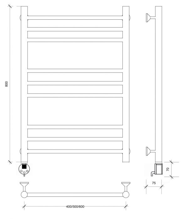 Полотенцесушитель электрический Secado Триада 3 80x60 черный матовый