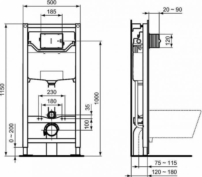Комплект унитаза с инсталляцией Ideal Standard Prosys Exacto X042601 с сиденьем Микролифт