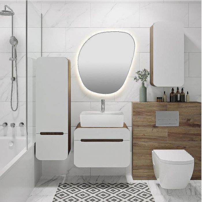 Шкаф пенал Runo Ницца 35 R 00-00002130 подвесной Темное дерево Белый