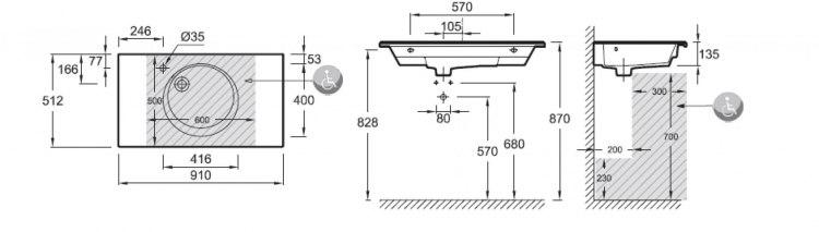 Раковина 91 см Jacob Delafon Odeon Rive Gauche EXAV112-00, белый
