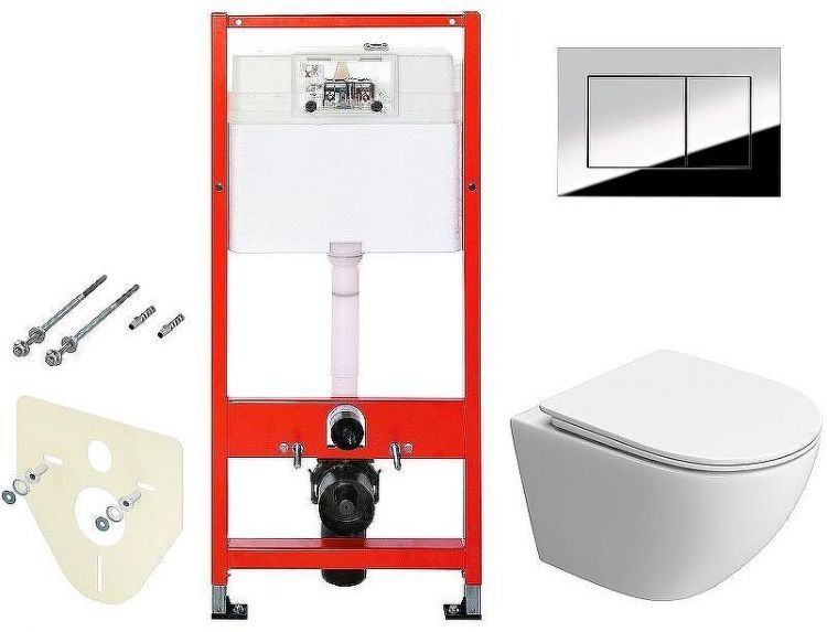 Комплект унитаза BelBagno Uno-Tor BB5177CH-TOR/SC с инсталляцией Tece Profil 9400412 с сиденьем Микролифт и клавишей смыва Хром глянцевый