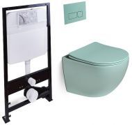 Комплект унитаза с инсталляцией SantiLine SL-5103+SL-01/LG цвет Светло-зеленый матовый с сиденьем Микролифт и клавишей смыва цвет Светло-зеленый матовый