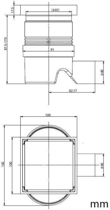 Душевой трап Allen Brau Priority 100x100 9.50026.MG с решеткой цвет Графит браш / под плитку