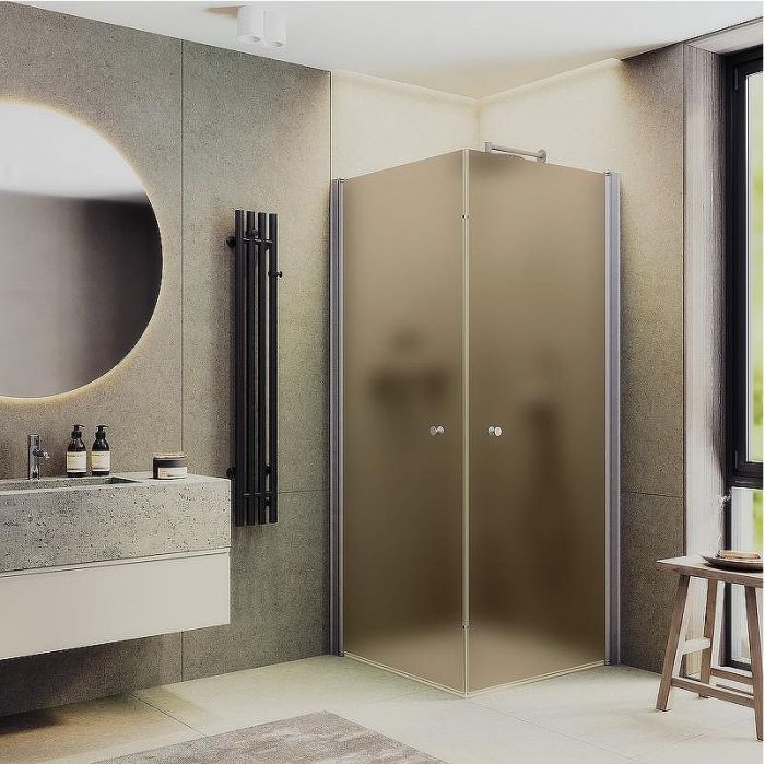 Душевой уголок Maybah Glass MGY-1301-5 900x900x1980 на монопетлях Хром матовый стекло бронзовое матовое