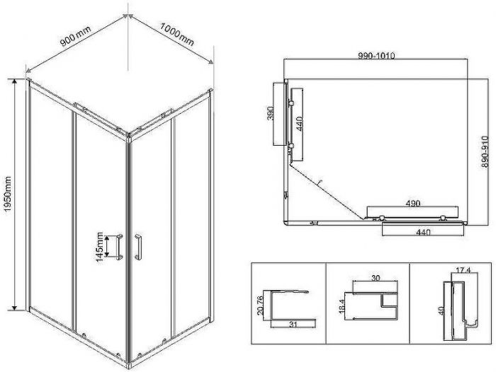 Душевой уголок Vincea City 100x90 VSS-5CT9010CLB профиль Черный стекло прозрачное