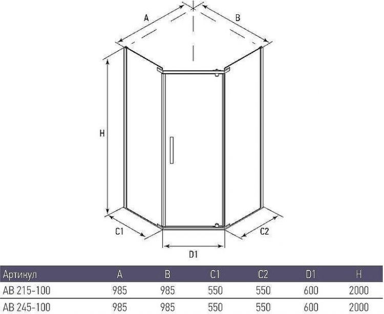 Душевой уголок Alex Baitler 100х100 AB215-100 профиль Хром стекло прозрачное