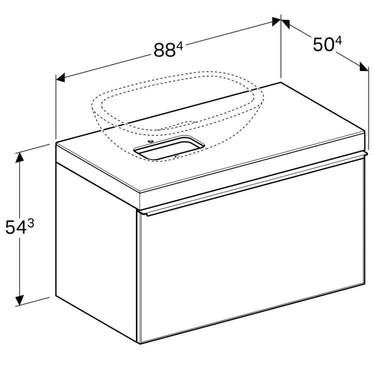 Тумба под раковину Geberit Citterio 88.4x54.3x50.4, темный дуб, черное стекло [500.560.JJ.1]