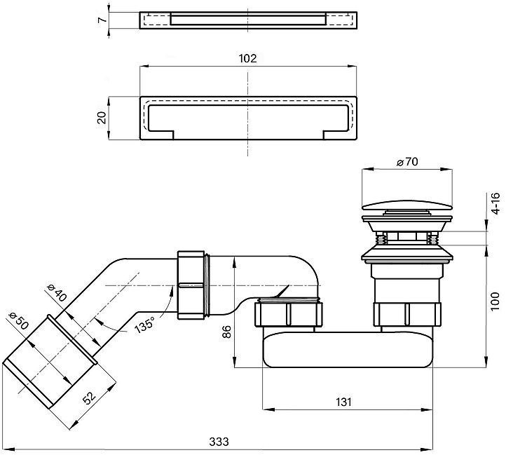 Слив-перелив Wellsee Useful Extras 231919000 click-clack цвет Черный матовый