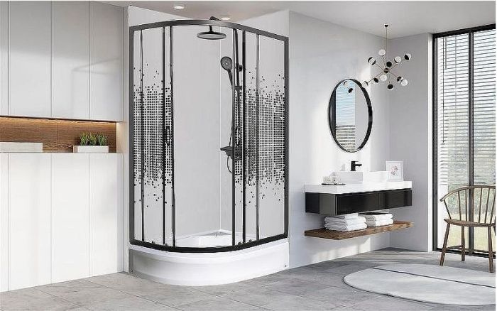 Душевой уголок Мономах ДУ 100x70 МЗ BL 10000008624 профиль Черный матовый стекло прозрачное с рисунком