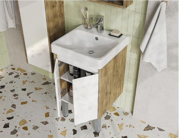 Тумба под раковину Aquaton Сканди Doors 45 1A278701SDZ90 Белый глянец Дуб рустикальный