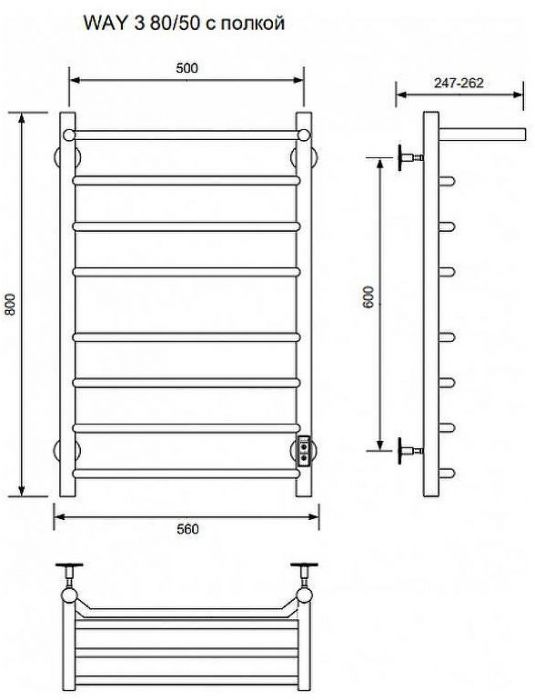 Электрический полотенцесушитель Ника Way-3 80/50 U с полкой Белый матовый