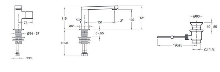 Смеситель для раковины Jacob Delafon Composed E73050-TT, титан Смеситель для раковины Jacob Delafon Composed E73050-TT, титан