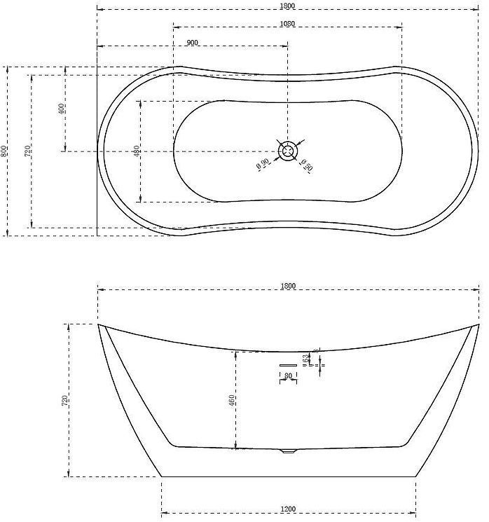Акриловая ванна Abber 180х80 AB9322 без гидромассажа